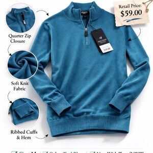 WHBM Men’s Teal Quarter Zip Pullover Size M New With Tags